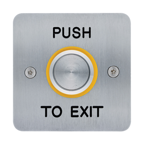 Exit Device: Push Button - 25mm, s/steel, yellow bezel